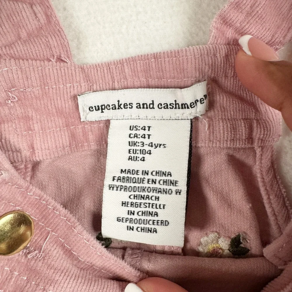 Cupcakes and Cashmere Girls Pink Corduroy‎ Floral Embroidered Overall Dress 4T - Picture 4 of 6